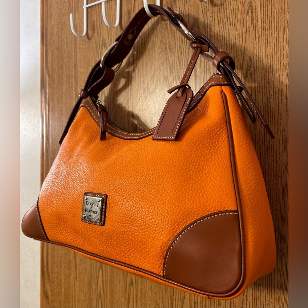 Dooney And Bourke Orange Pebble Leather Harrison Hobo Shoulder Bag - Picture 2 of 15